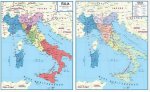 142-ITALIA CARTA MURALE STORICA STAMPATA SU DUE LATI-DOPO IL CONGRESSO DI VIENNA (1815) E DURANTE IL PROCESSO DI UNIFICAZIONE (1859-1870)